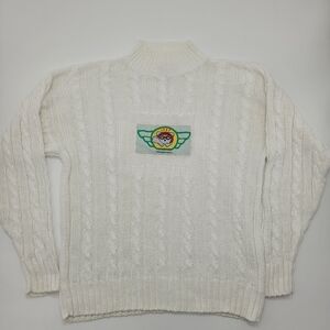 Dayton Hudson Santabear Sweater Vintage 1987 Cable Knit White Mock Neck Sz Large